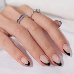 Black French Almond Nails - Press On Nails Nail Pop Studio