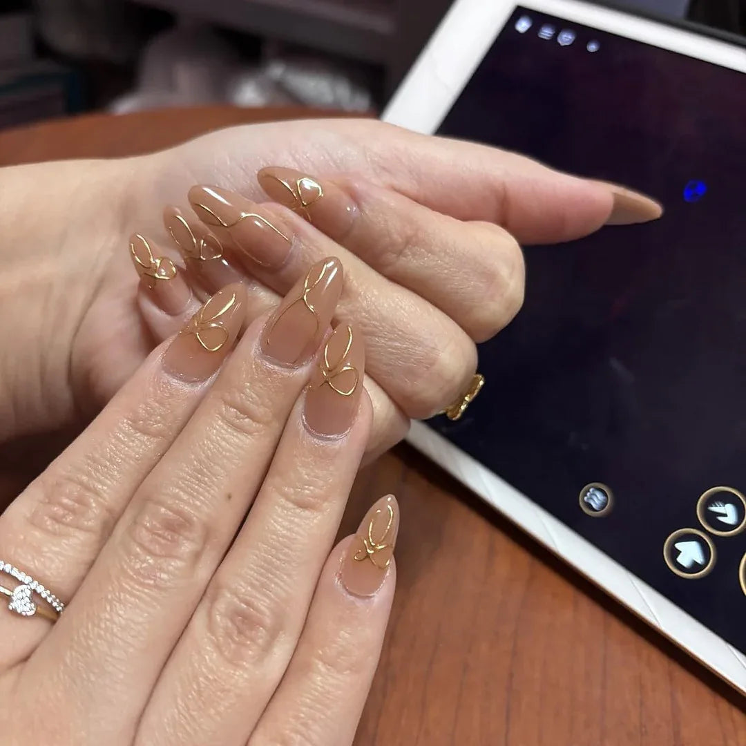 Daring Gold Almond Nails - Press on Nails - Nail Pop Studio