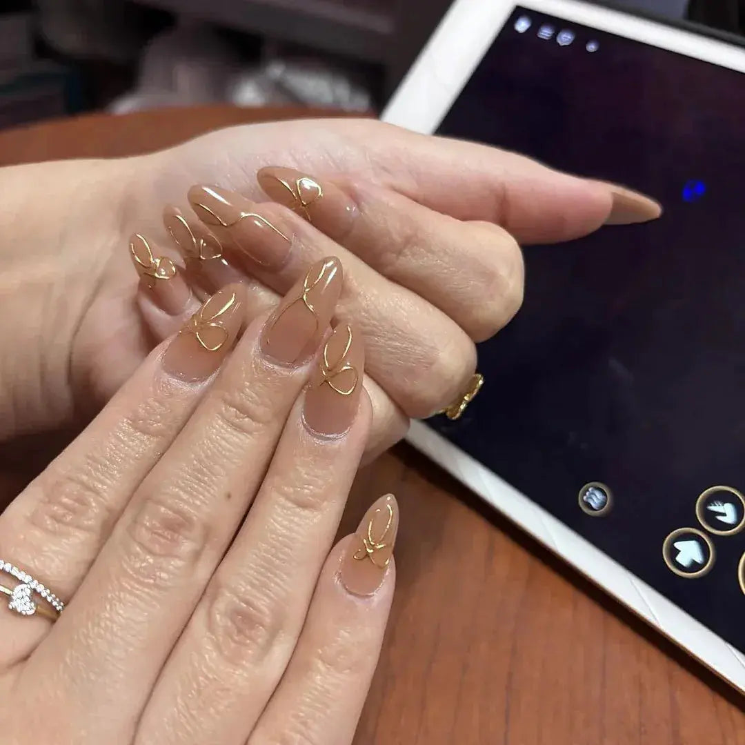 Daring Gold Almond Nails - Press on Nails Nail Pop Studio