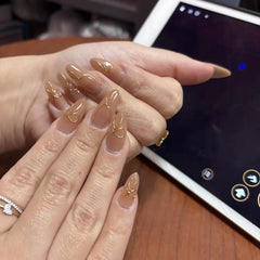 Daring Gold Almond Nails - Press on Nails - Nail Pop Studio