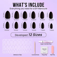 Black Velvet Almond Nails - Press on Nails Nail Pop Studio