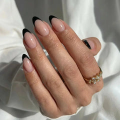 Black French Almond Nails - Press On Nails Nail Pop Studio