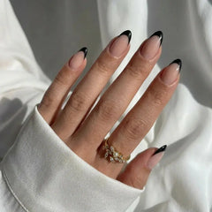 Black French Almond Nails - Press On Nails Nail Pop Studio