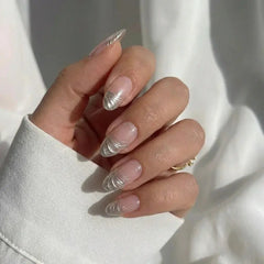 Silver Swirl Almond Nails - Press On Nails Nail Pop Studio