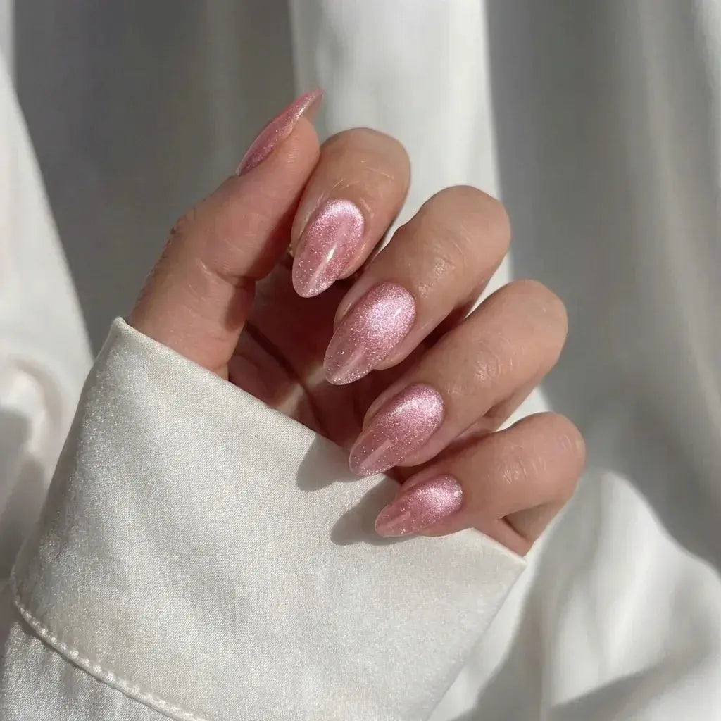 Blush Sparkle Almond Nails - Press On Nails Nail Pop Studio