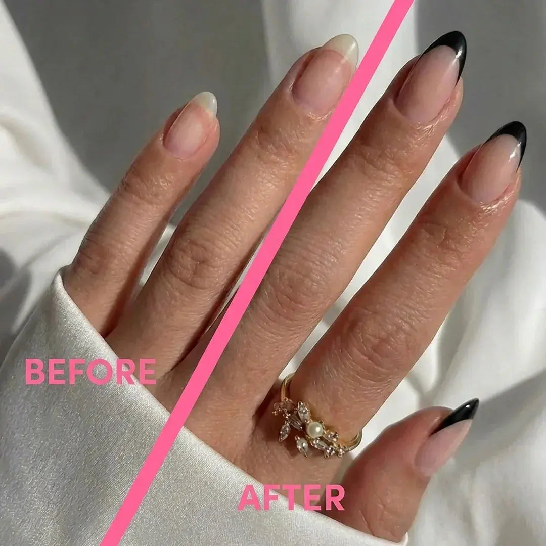 Black French Almond Nails - Press On Nails Nail Pop Studio