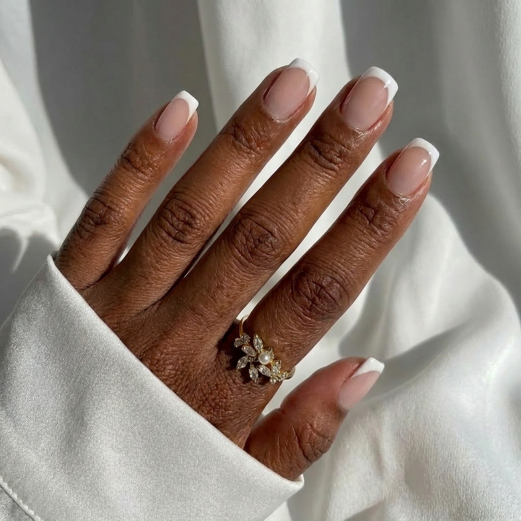 Hand wearing a ring with a white background