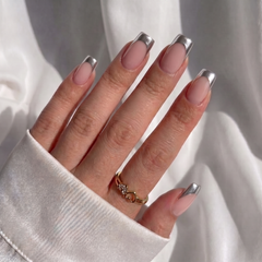 Chrome French Square Nails - Press On Nails