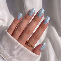 Blue Chrome Square Nails - Press On Nails