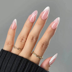 White Swirl Almond Nails - Press On Nails Nail Pop Studio