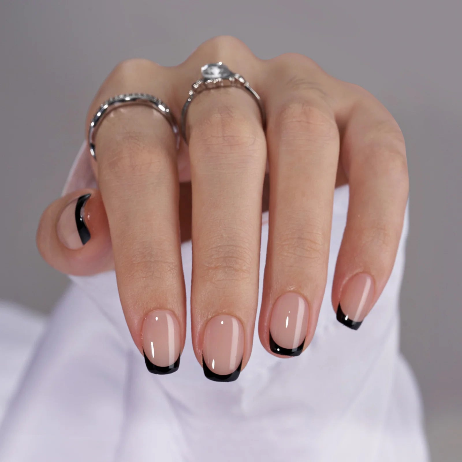 Classic Black French Square Nails - Press On Nails | Long Lasting & Reusable Nail Pop Studio