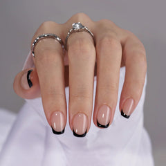 Classic Black French Square Nails - Press On Nails | Long Lasting & Reusable Nail Pop Studio