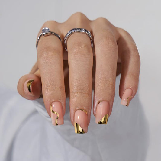 Gold Leaf Square Nails - Press On Nails Nail Pop Studio