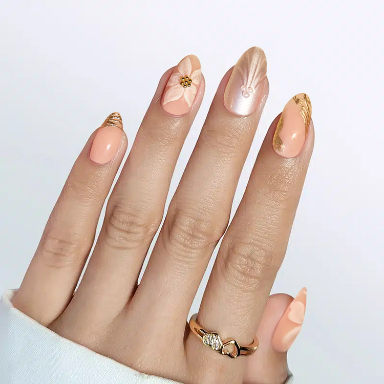 Golden Petal Almond Nails - Press On Nails