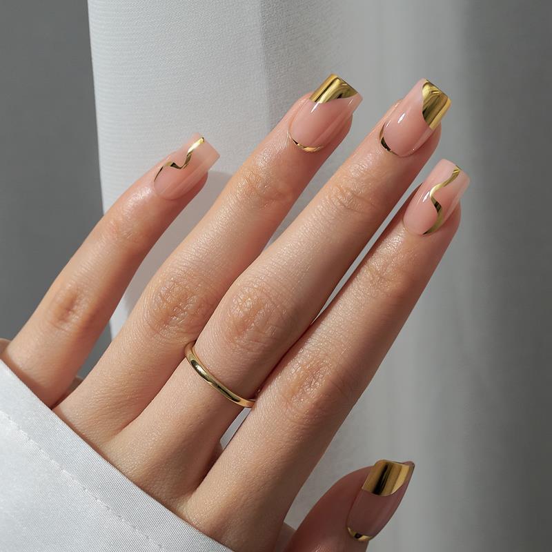 Gold Leaf Square Nails - Press On Nails Nail Pop Studio