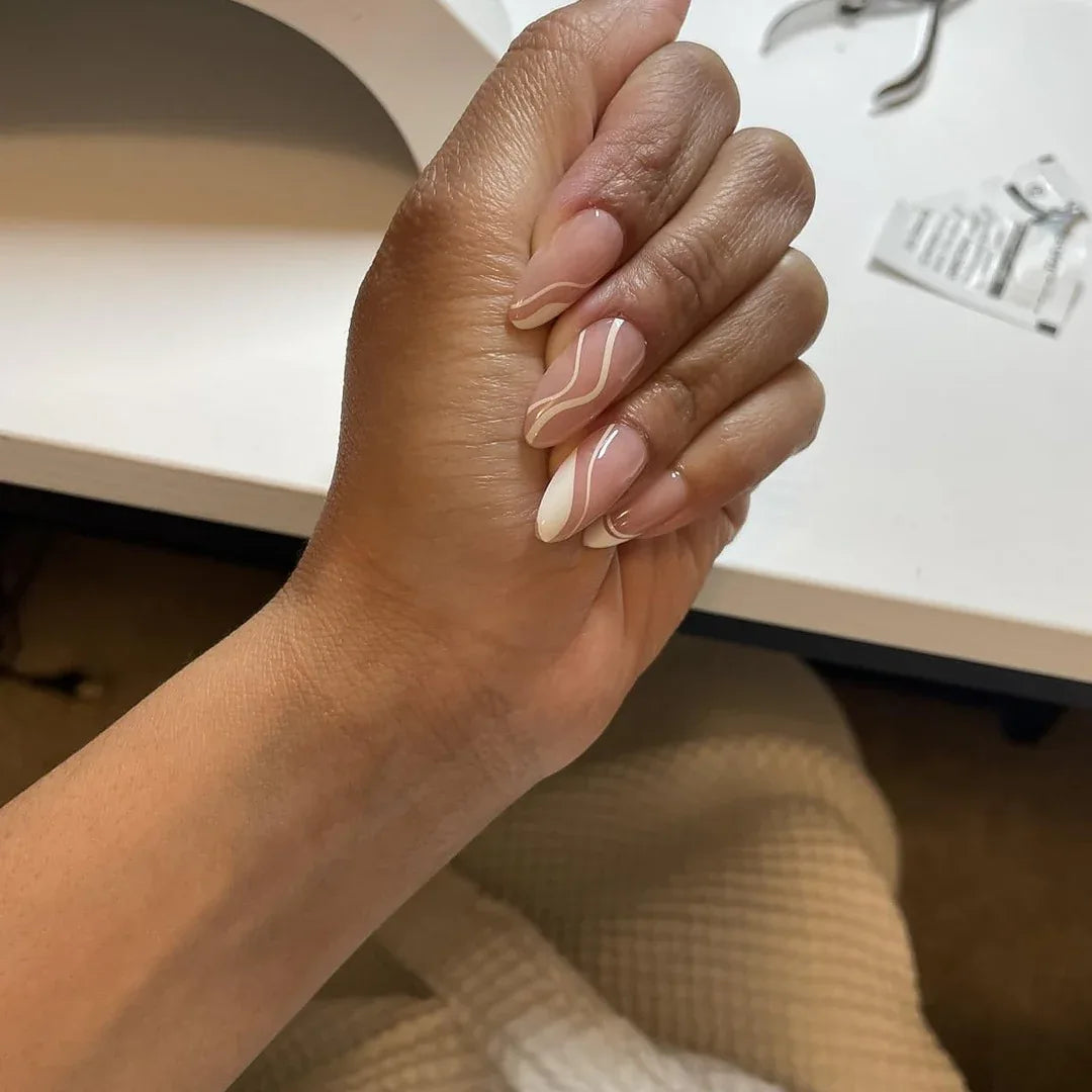 White Swirl Almond Nails - Press On Nails - Nail Pop Studio