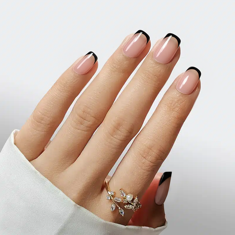 Classic Black French Square Nails - Press On Nails | Long Lasting & Reusable Nail Pop Studio