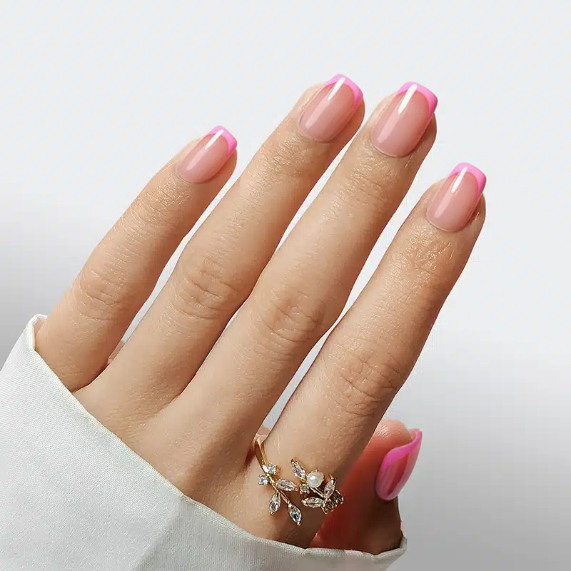 Classic Pink French Square Nails - Press On Nails | Long Lasting & Reusable Nail Pop Studio