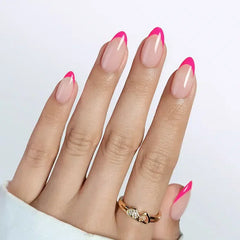 Nail art with pink French tips on natural nails, stylish and elegant design, perfect for any occasion.