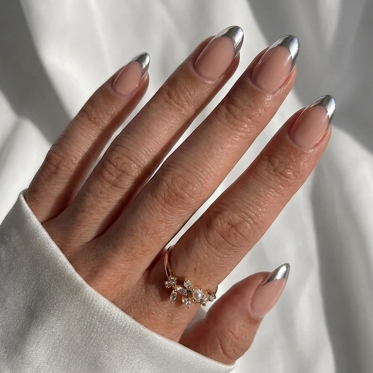 Chrome French Almond Nails - Press On Nails