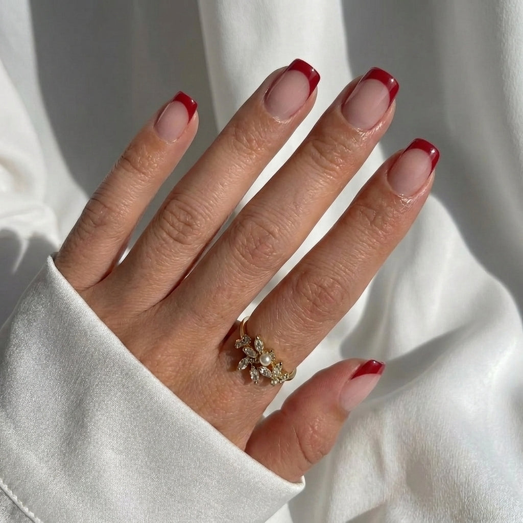 Classic Red French Square Nails - Press On Nails