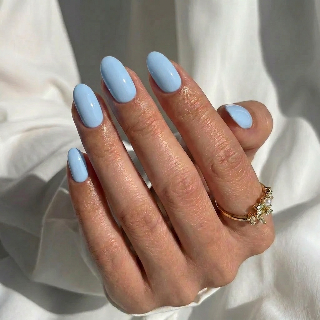 Soft Blue Oval Nails - Press On Nails