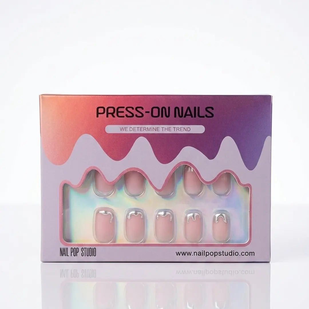 Chrome Edge Square Nails - Press On Nails Nail Pop Studio