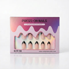 Black French Almond Nails - Press On Nails Nail Pop Studio