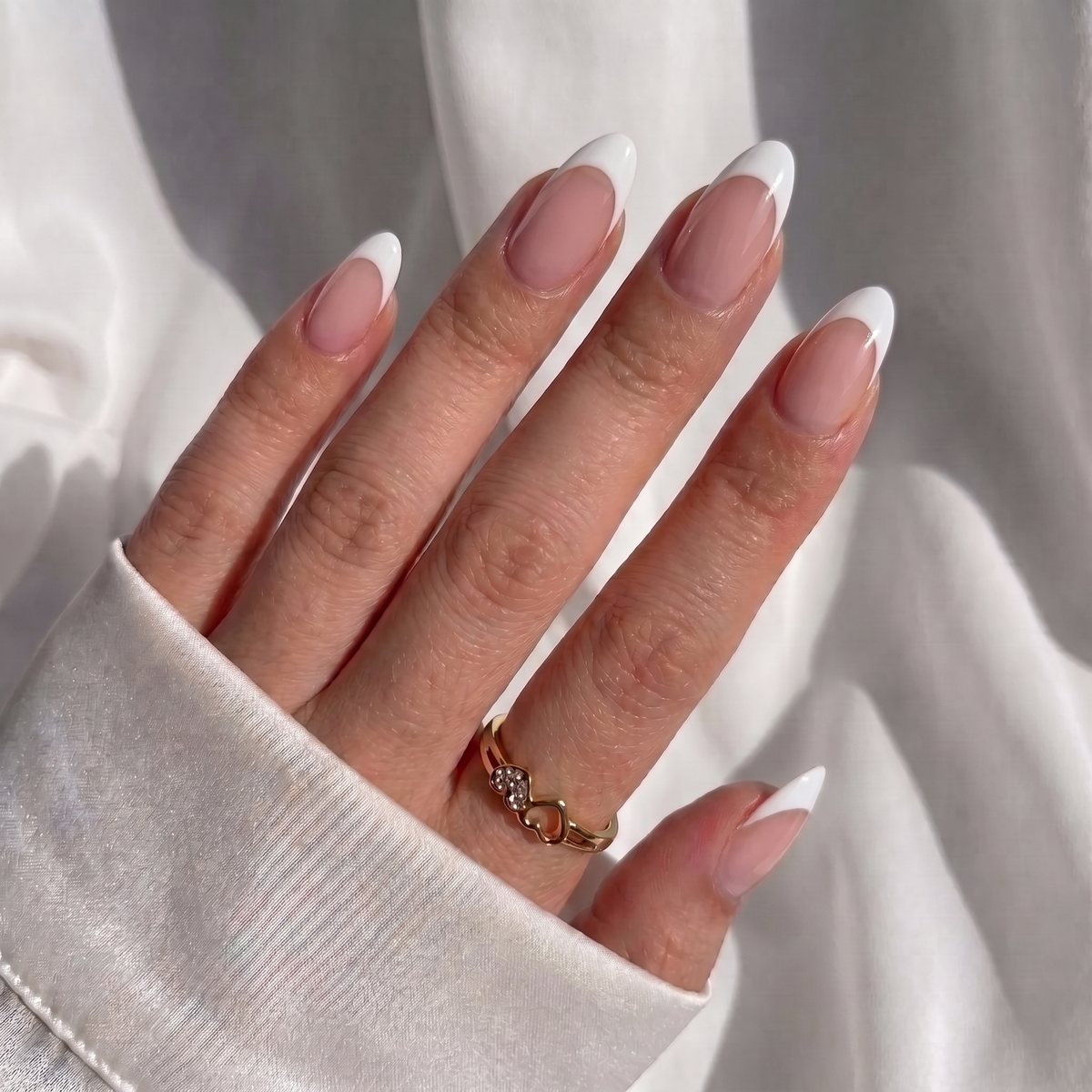 White French Almond Nails - Press On Nails