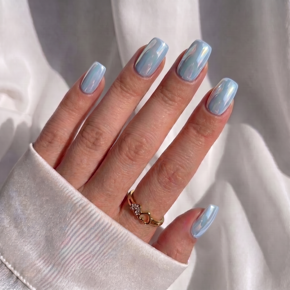 Blue Chrome Square Nails - Press On Nails