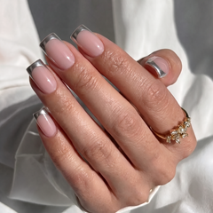 Chrome French Square Nails - Press On Nails