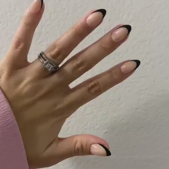 Black French Almond Nails - Press On Nails