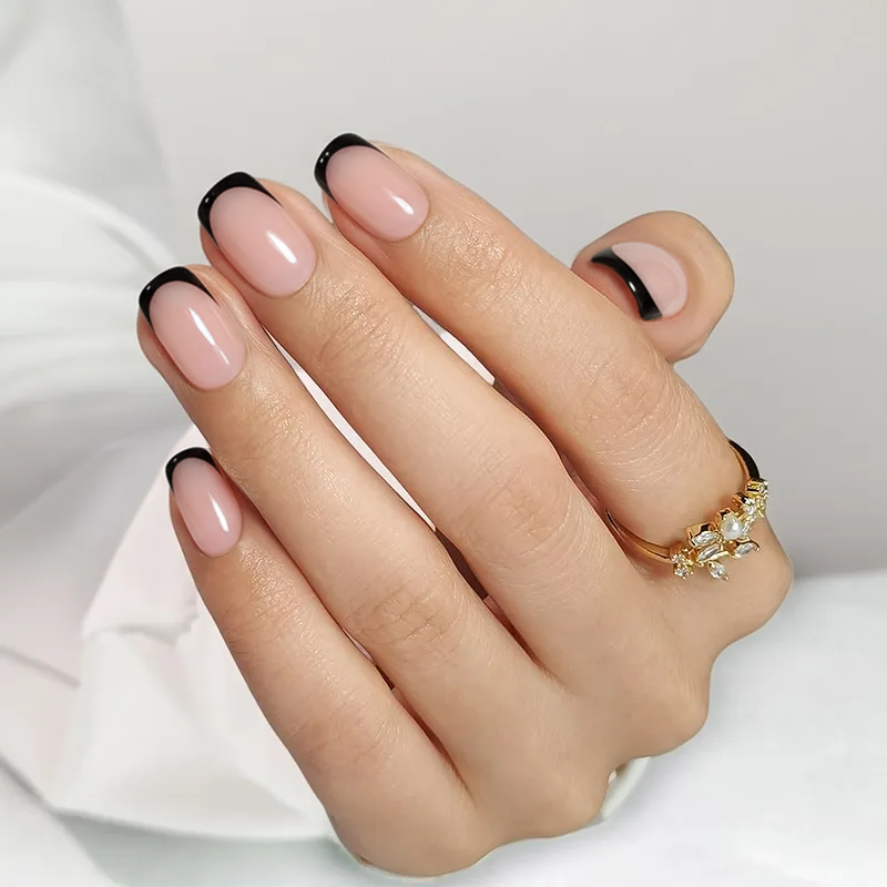 Classic Black French Square Nails - Press On Nails | Long Lasting & Reusable Nail Pop Studio